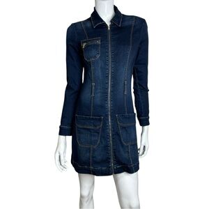 Bebe Blue Long‎ Sleeve Mini Denim Jean Shirt Dress